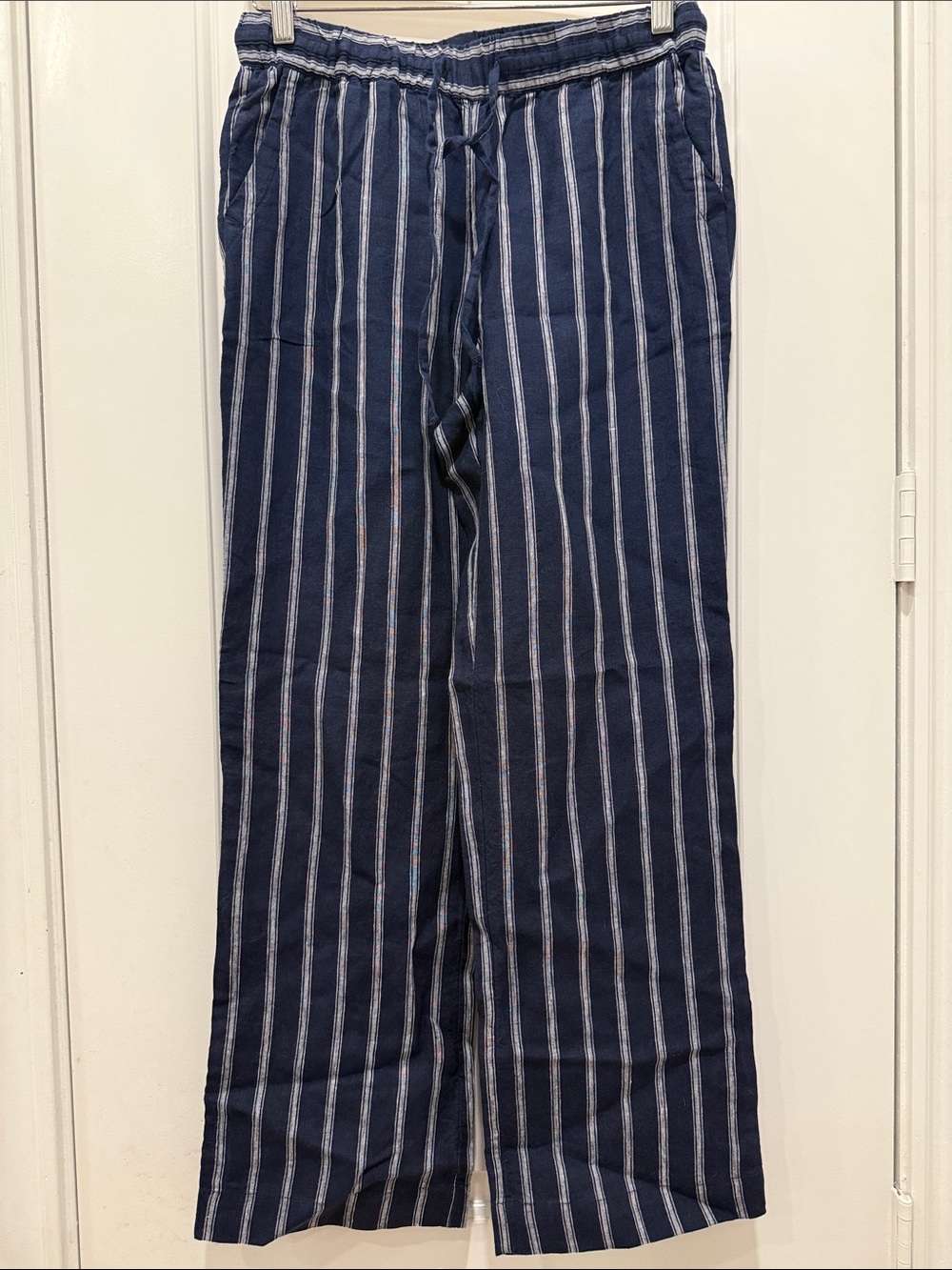 Charter Club Luxury Navy with White Stripes 100% Linen Pants